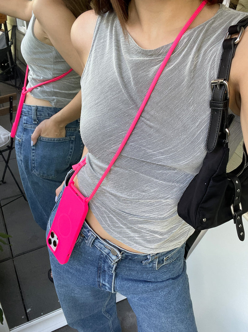 Neon Pink Crossbody iPhone Case With MagSafe