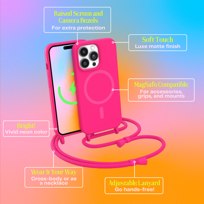 Neon Pink Crossbody iPhone Case With MagSafe