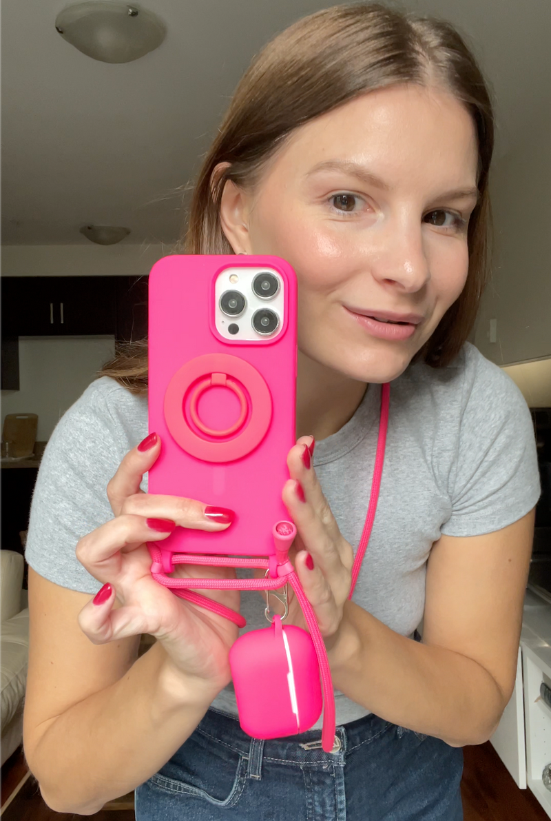 Neon Pink Crossbody iPhone Case With MagSafe