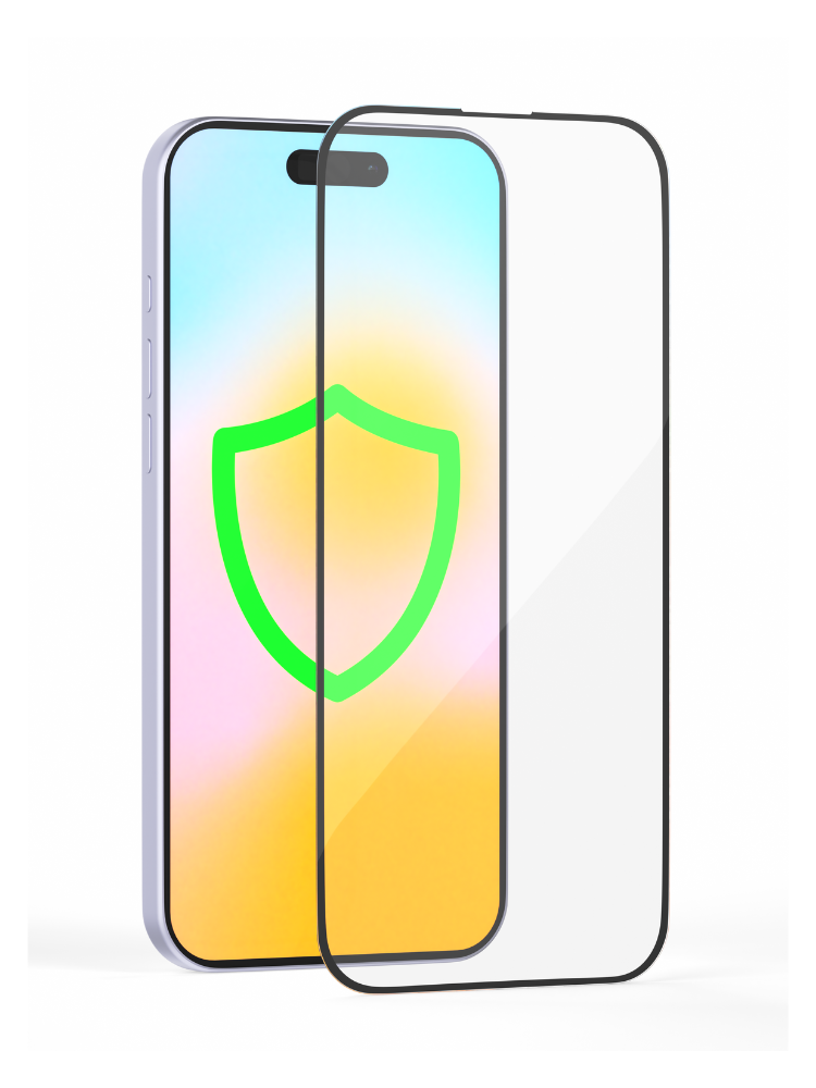 Close-up image of a premium screen protector designed for iPhone 17 Pro Max,, iPhone 16 Pro Max, iPhone 15 Pro Max, and iPhone 14 Pro Max. The ultra-clear tempered glass fits edge-to-edge across the display, showcasing a slim profile, rounded edges, and anti-scratch coating. Light reflections emphasize its bubble-free, crystal-clear surface, highlighting smooth touch sensitivity and flawless full-screen protection for all compatible iPhone models.