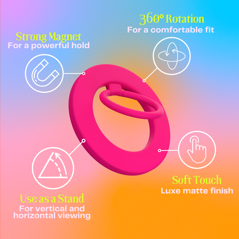 Neon Pink MagSafe Ring Grip and Stand