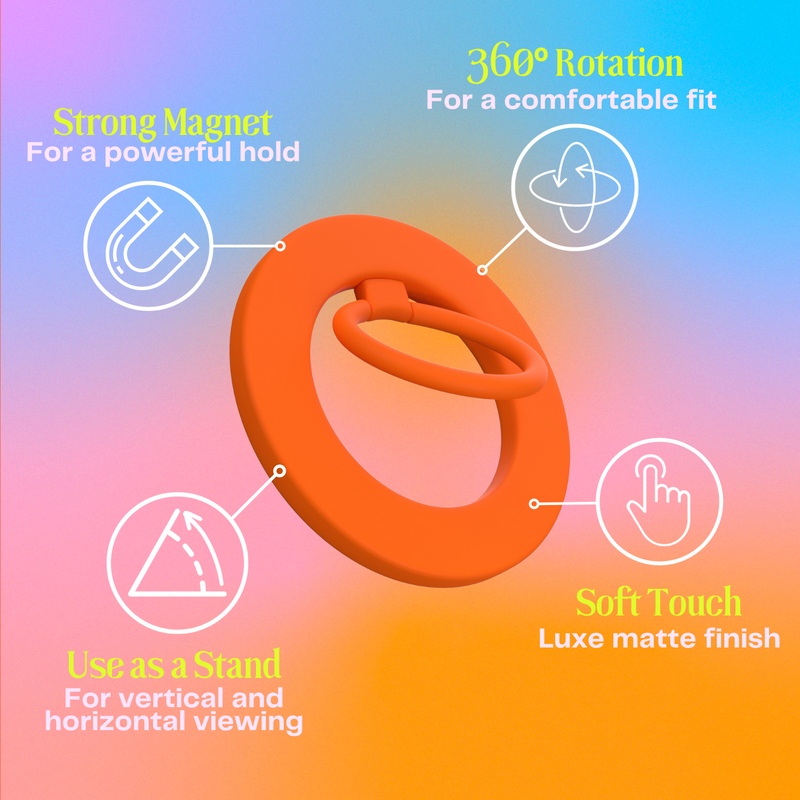 Neon Orange MagSafe Ring Grip and Stand