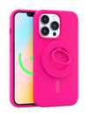 Neon Pink Silicone iPhone Case With MagSafe Ring Grip Bundle