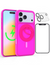 Neon Pink Crystal Clear iPhone Case With MagSafe Ring Grip, Screen & Camera Protector Bundle