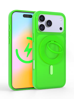 Neon Green Crystal Clear iPhone Case With MagSafe Ring Grip Bundle