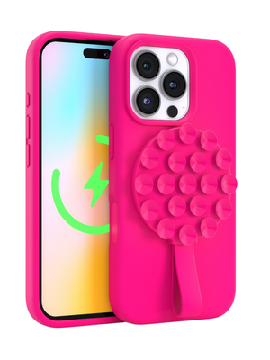 Felony Case - Neon Pink MagSafe Compatible Suction Cup iPhone Mount and grip with Easy Removal Loop, Adjustable for Videos, Photos, and Hands-Free Viewing