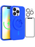Neon Blue Silicone iPhone Case With MagSafe Ring Grip, Screen & Camera Protector Bundle