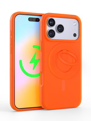 Neon Orange Silicone iPhone Case With MagSafe Ring Grip Bundle