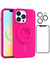 Neon Pink Silicone iPhone Case With MagSafe Ring Grip, Screen & Camera Protector Bundle