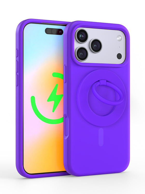 Neon Purple Silicone iPhone Case With MagSafe Ring Grip Bundle