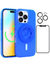 Neon Blue Crystal Clear iPhone Case With MagSafe Ring Grip, Screen & Camera Protector Bundle