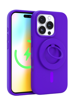 Neon Purple Silicone iPhone Case With MagSafe Ring Grip Bundle